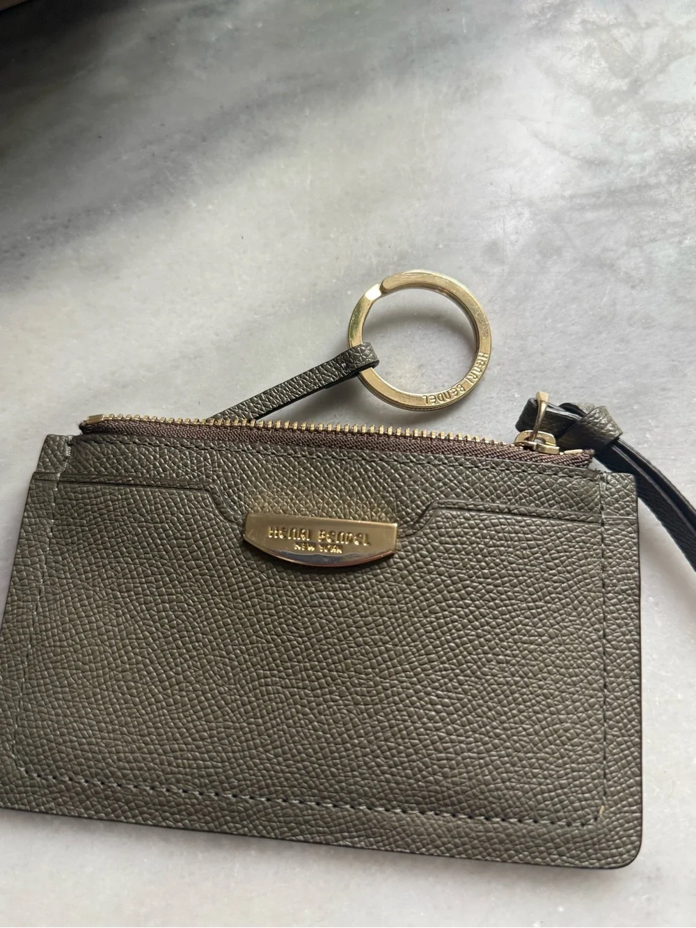 Henri Bendel Olive Green Leather Key Pouch SLG Small Leather Good